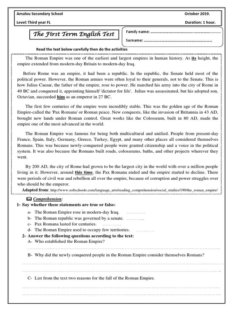 1st Test 3FL | PDF | Empire | Ancient Rome