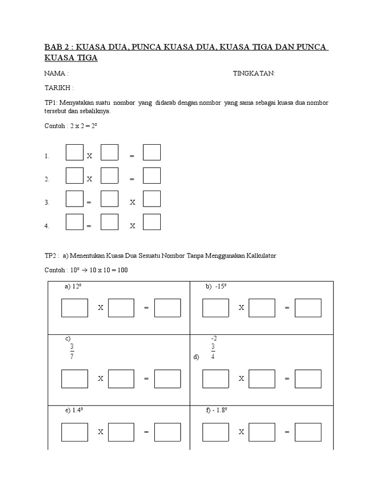 Latihan Kuasa Dua Dan Kuasa Dua Sempurna Pdf