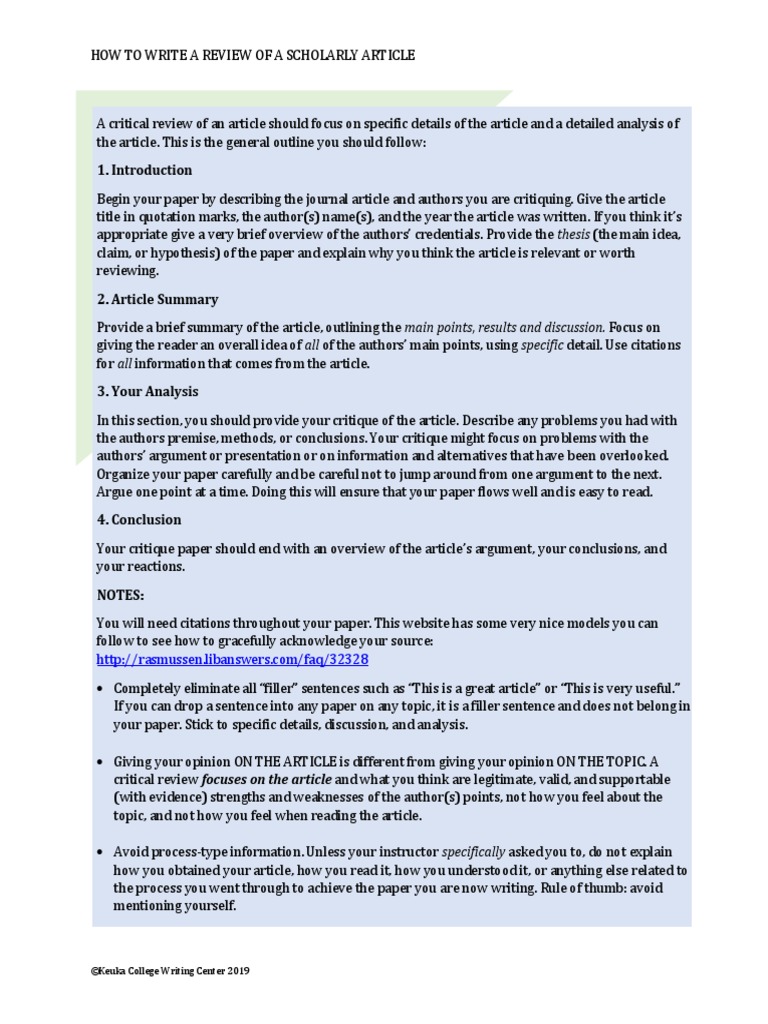 How To Write A Review of A Scholarly Article | PDF | Citation ...