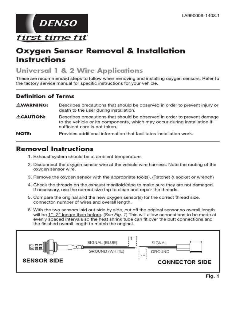 Denso O2 Sensor Univ1-2 - Installation - Instructions | PDF ...