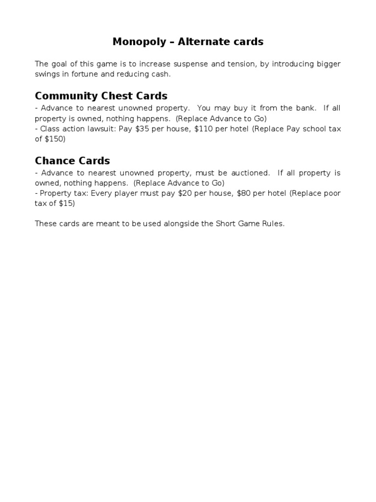 Alternate Monopoly Card Variations | PDF