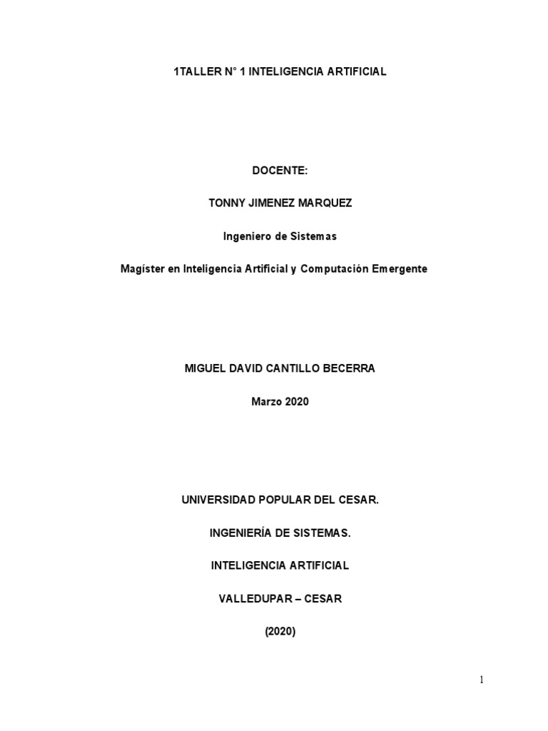 Taller sobre Inteligencia Artificial 2020 | PDF | Inteligencia ...