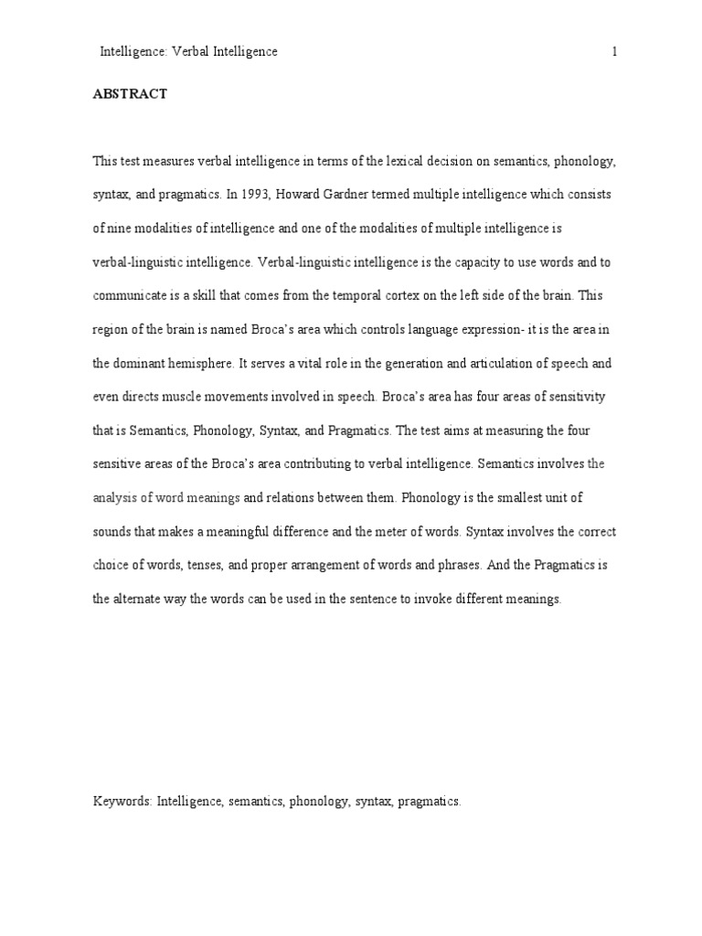 Intelligence - Verbal Intelligence | PDF | Speech | Semantics