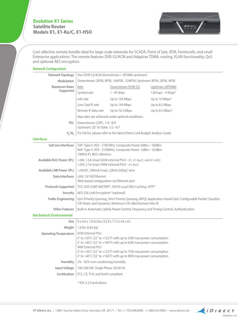 Idirect Evolution X1 Spec Sheet 102017 | PDF | Networking Standards ...