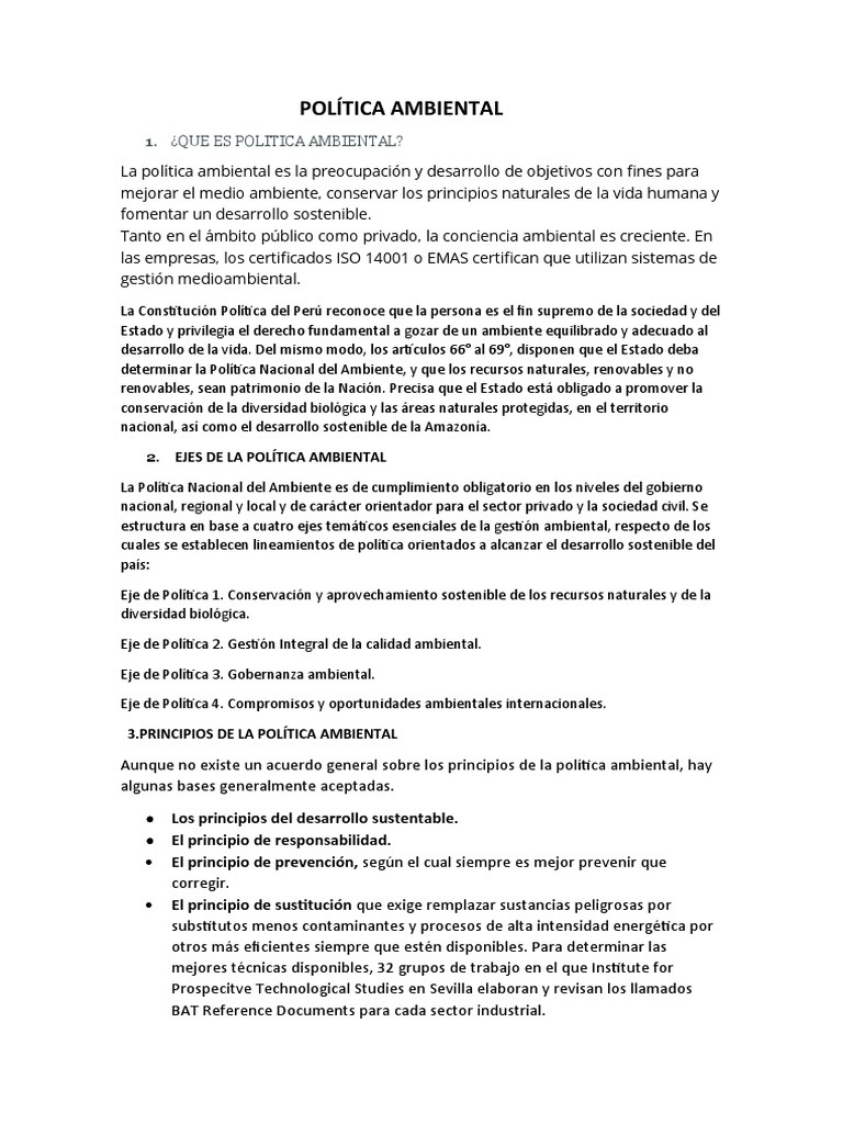 Política Ambiental | PDF | Política de medio ambiente | Desarrollo ...