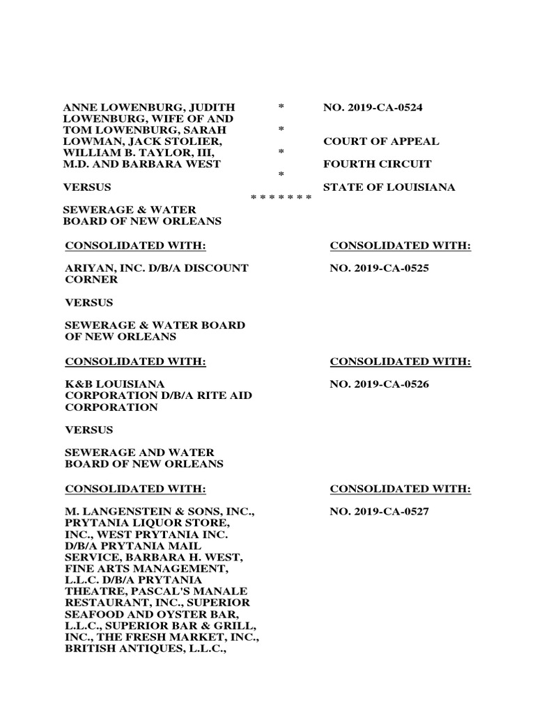 Lowenburg V Sewerage Water Board Of New Orleans No 19 Ca 0524 La App July 29 Eminent Domain Damages