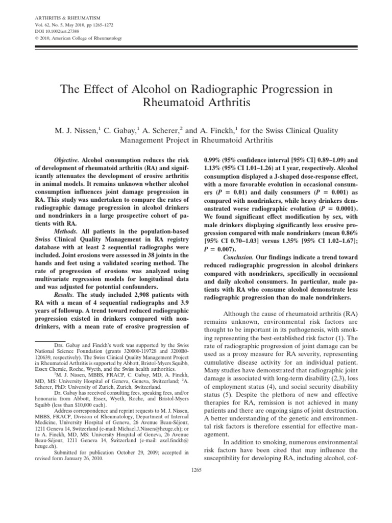 The Effect of Alcohol On Radiographic Progression in Rheumatoid