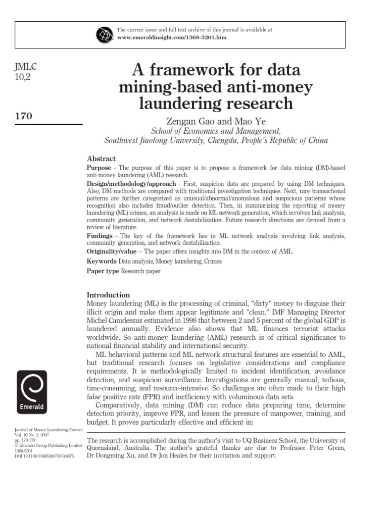 Data Mining Framework for AML Research | PDF | Money Laundering ...