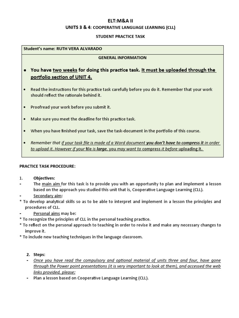 U3 - U4 - Practice - Task - MAELT II - August 2019 | PDF | Lesson Plan ...