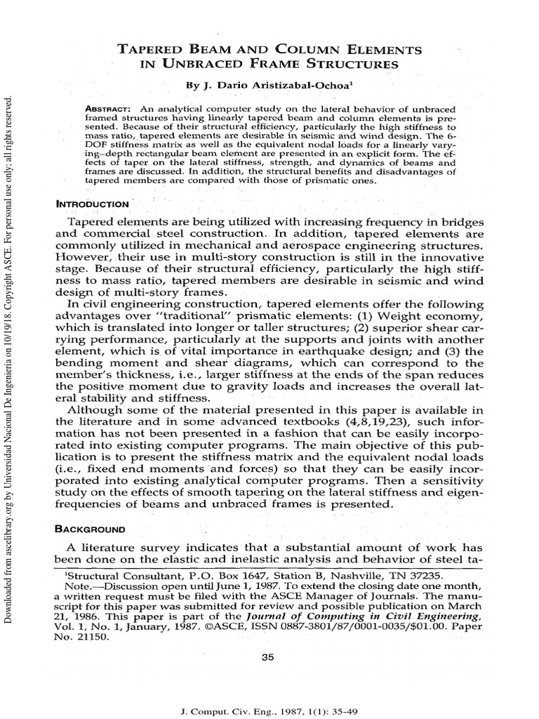 Tapered Beam and Column Elements in Unbraced Frame Structures PDF | PDF ...