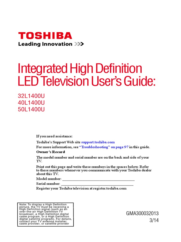 Tv Lcd Toshiba Modelo 32l1400um Pdf Hdmi Ac Power Plugs And Sockets