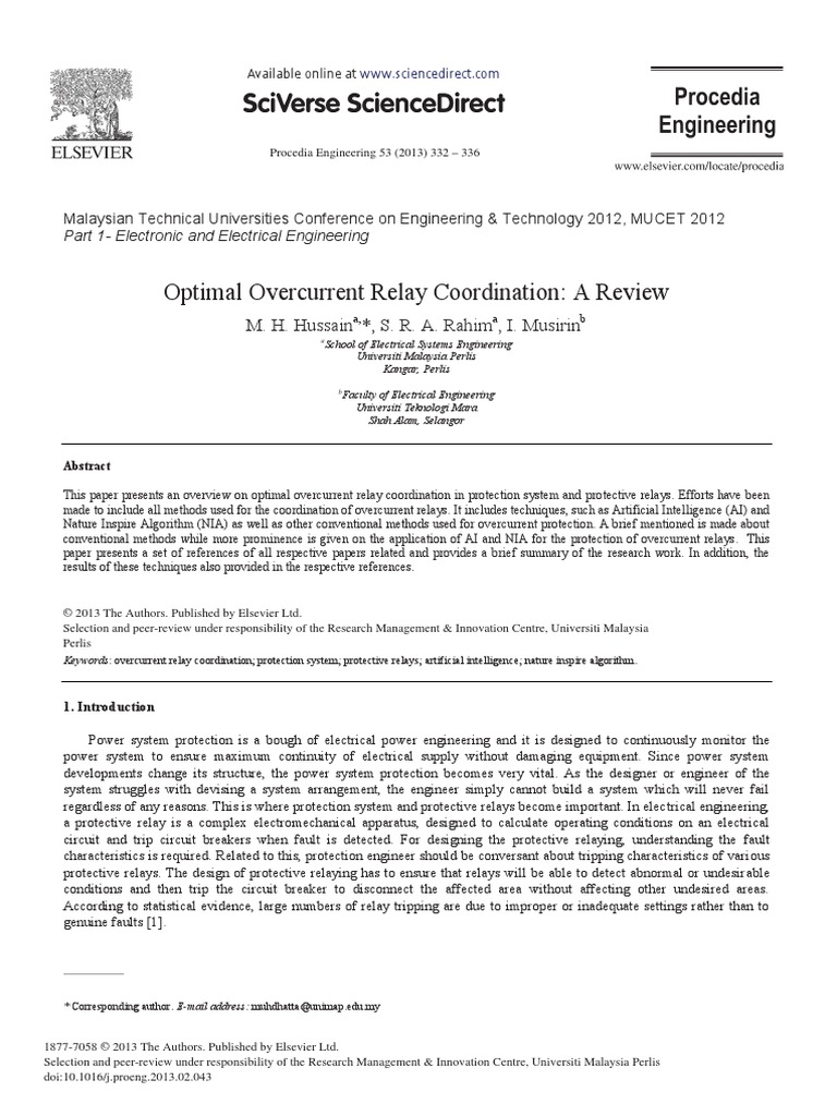 Optimal Overcurrent Relay Coordination A Review | PDF | Mathematical ...