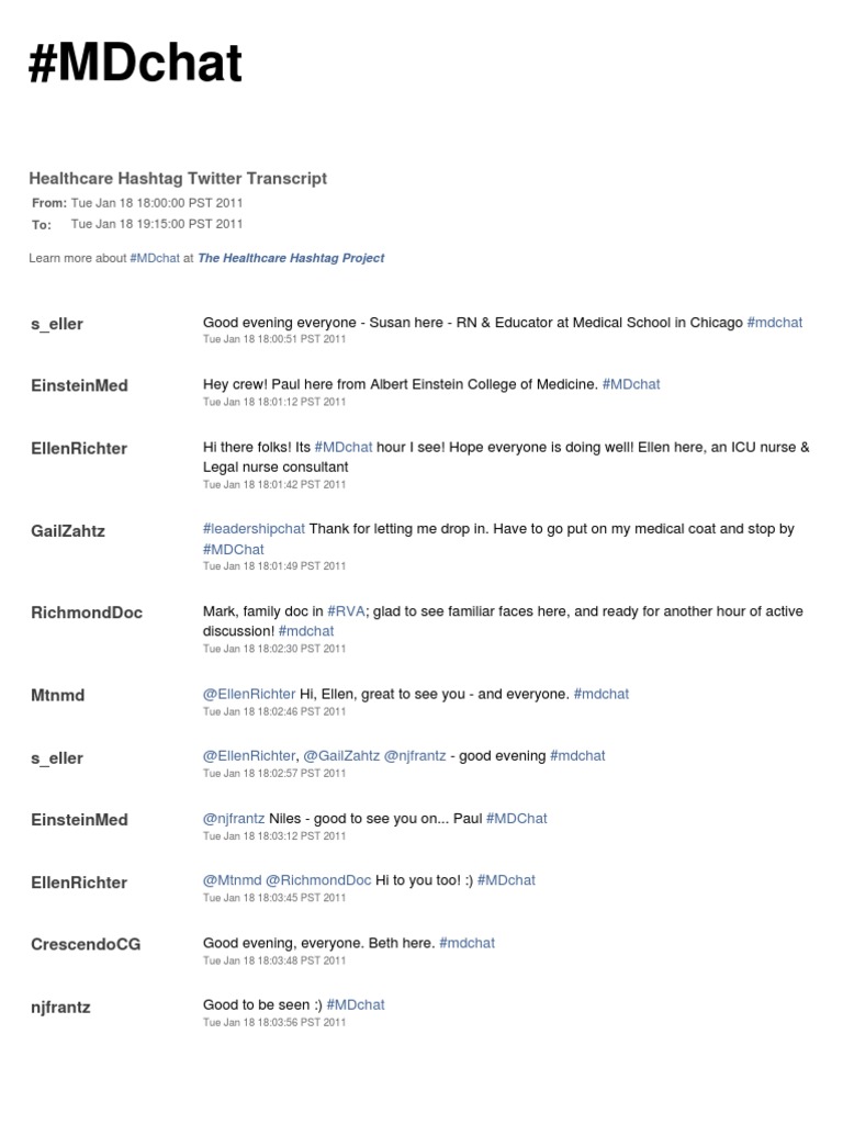MDchat Twitter Healthcare Chat For January 18, 2011 | PDF | Medical ...