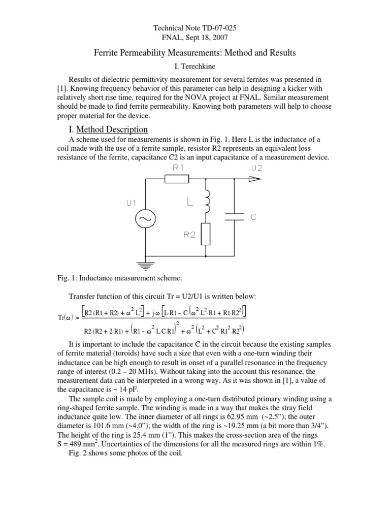 Ferrite Permeability Measurements PDF Inductance Inductor