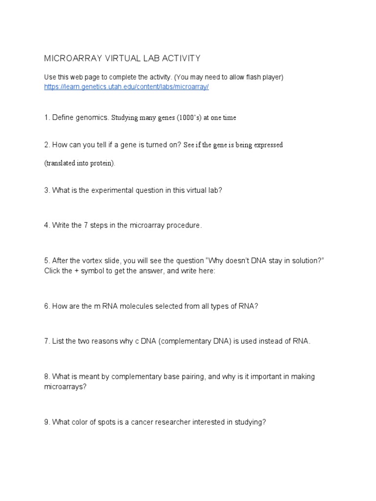MICROARRAY VIRTUAL LAB ACTIVITY PDF