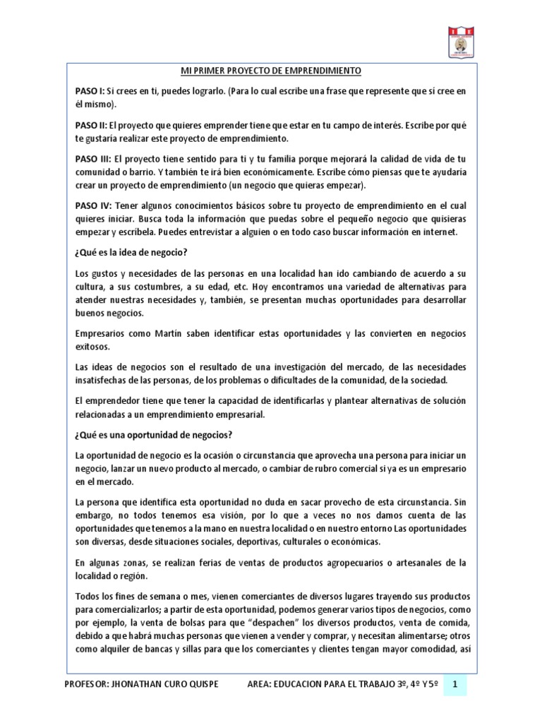 Guía para tu primer proyecto de emprendimiento | PDF | Iniciativa ...
