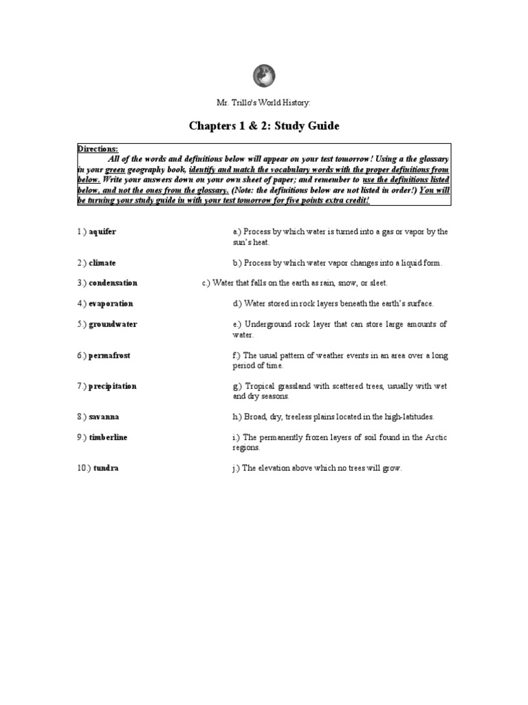 Chapters 1 & 2: Study Guide: Directions | PDF