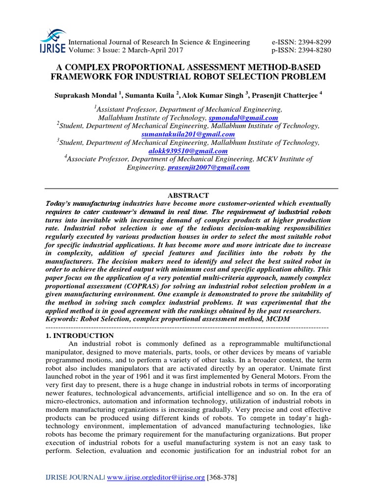 Robot Selection Using COPRAS Method | PDF | Analysis | Decision Making