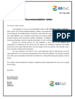 Recommendation Letter: Karbala Refinery Project, 35km Southern Strategic Road, Karbala City, Republic of Iraq