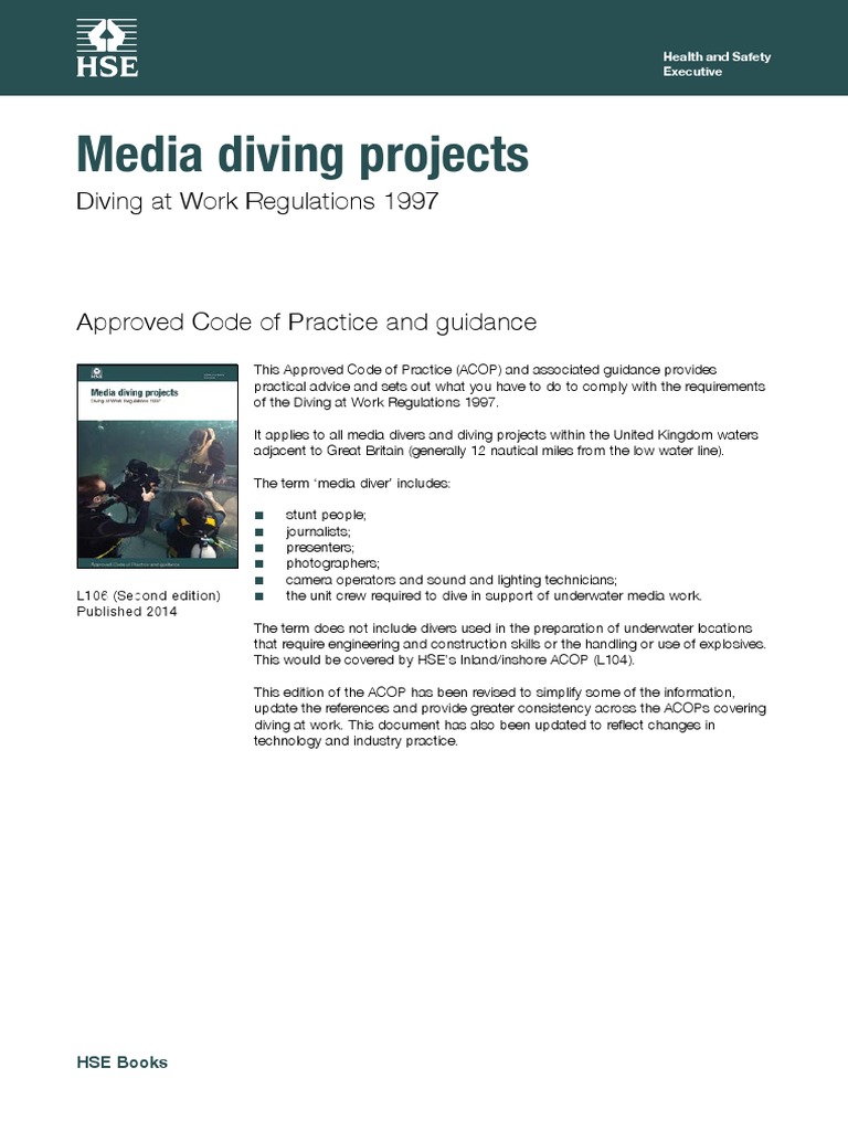 HSE L106 1997 Media Diving Projects. Diving at Work Regulations