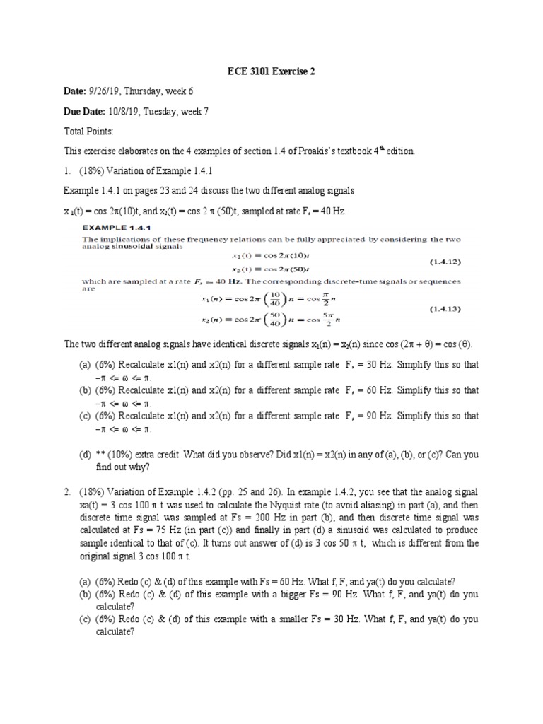 ECE 3101 Exercise 2 | PDF | Sampling (Signal Processing) | Electronics
