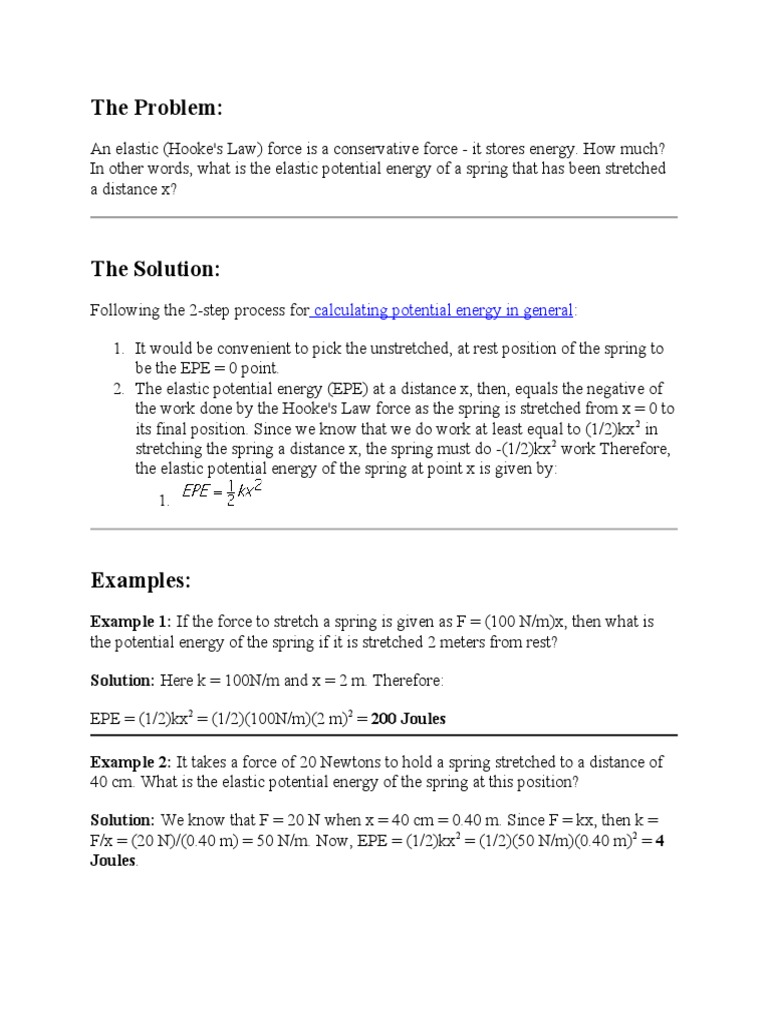 Elastic Potential Energy PDF Force Potential Energy