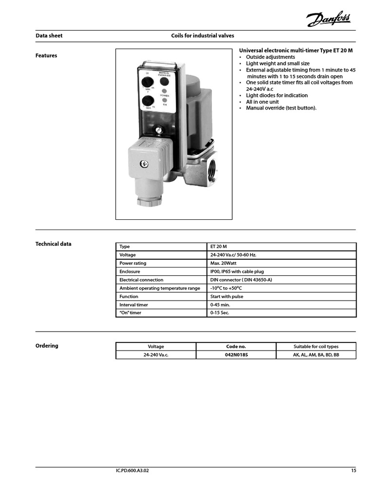 Data Sheet Coils For Industrial Valves: Code No. 042N0185 | PDF