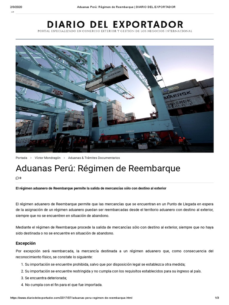 Aduanas Perú: Régimen de Reembarque: Excepción | PDF | aduana | Gobierno