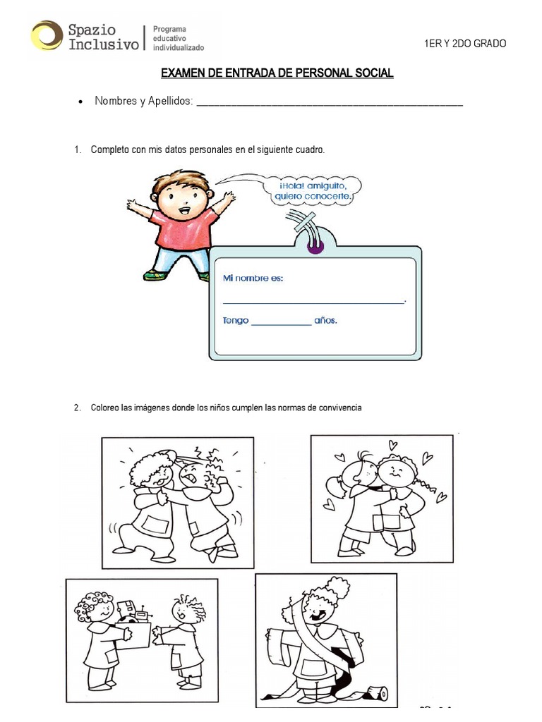 Examen de Personal Social 1er y 2do Grado | PDF