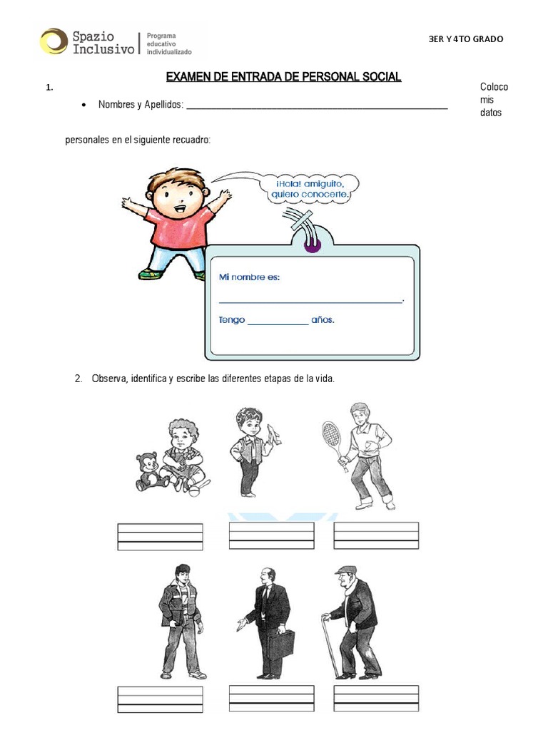 Examen de Personal Social 3er y 4to Grado | PDF