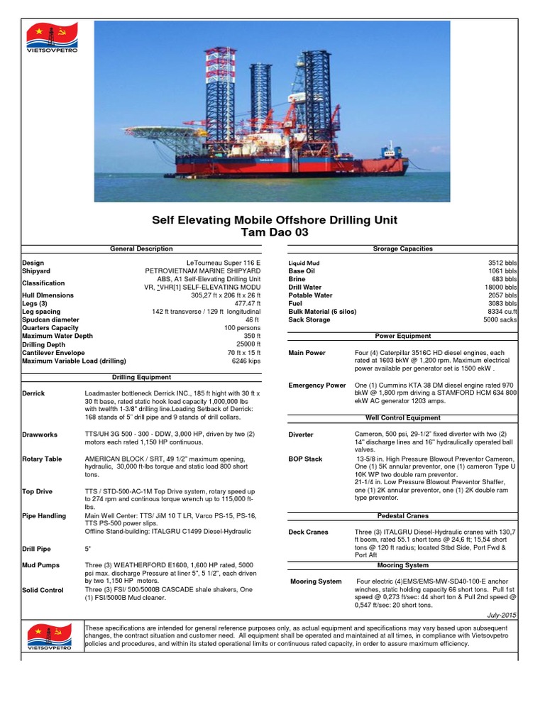 Specifications of Tam Dao 03 MODU | PDF | Manufactured Goods ...