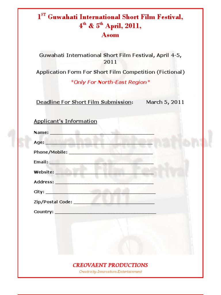 Guwahati International Short Film Festival - Application Form | PDF | Mail  | Written Communication