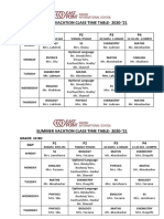 Summer Vacation Class Time Table