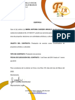 Certificado prestación servicios coordinadora proyectos culturales