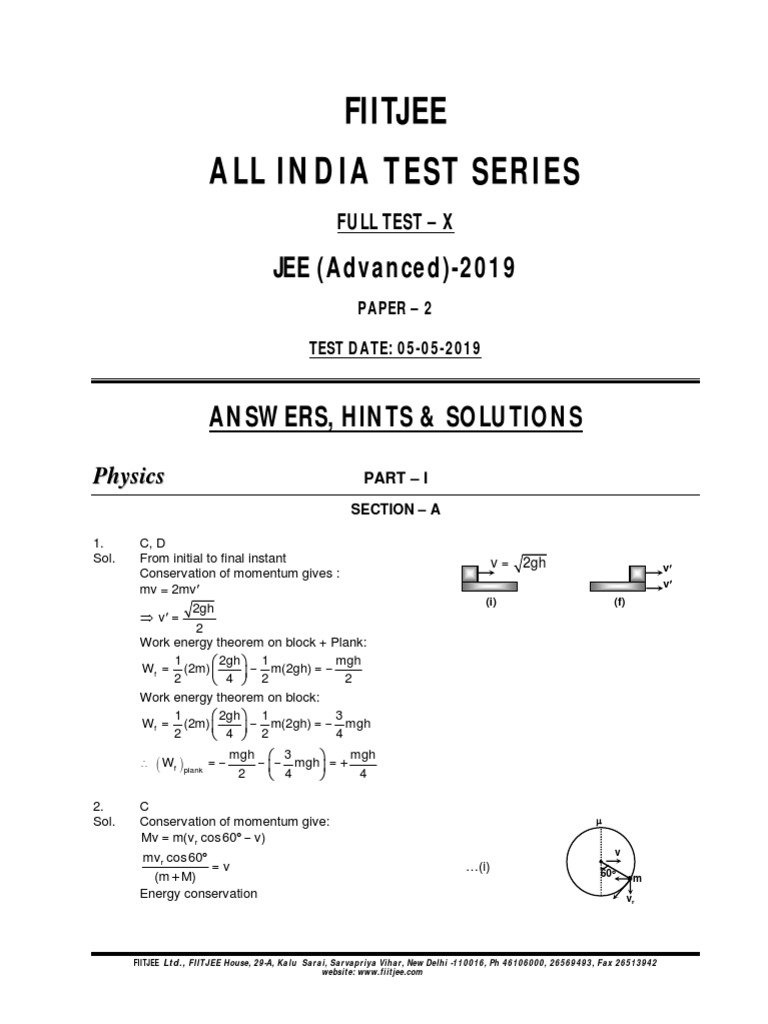AITS 1819 FT X ADV PAPER 2 Sol PDF | PDF | Physical Sciences | Physics