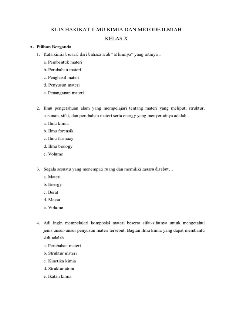Pdf Kuis Hakikat Ilmu Kimia Dan Metode Ilmiah