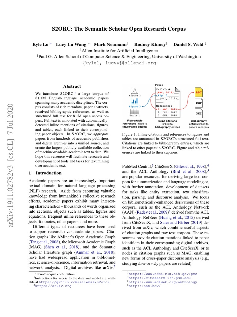 S2ORC: The Semantic Scholar Open Research Corpus | PDF | Metadata ...