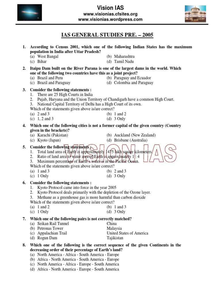 Ias Gs Pre 2005 Question Paper Vision Ias PDF | PDF | Indian National ...
