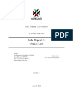 Lab Report 1 Ohm's Law: Abu Dhabi University