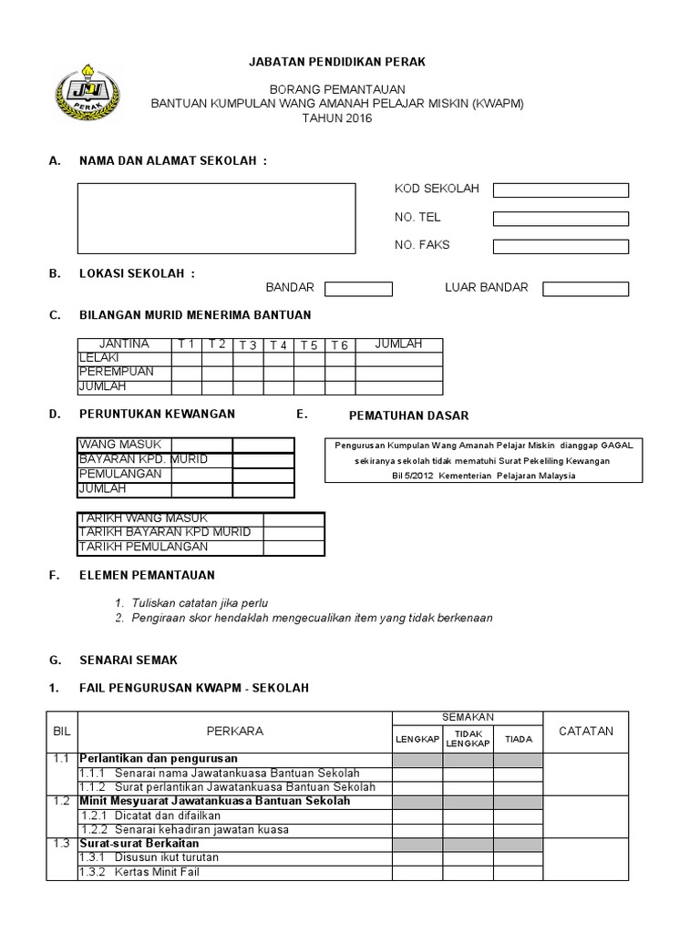 Borang Pemantauan Kwapm Pdf