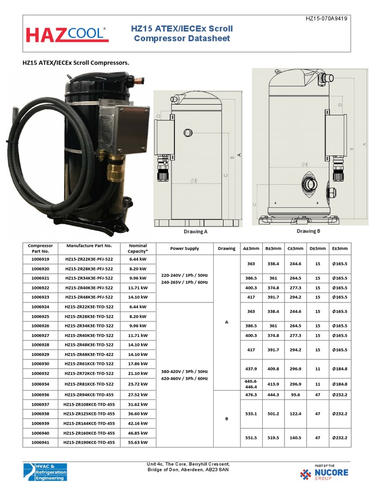 Hz15 Atex/Iecex Scroll Compressor Datasheet | PDF | Physical Chemistry ...