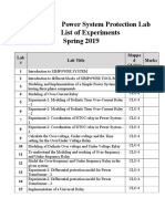 Power System Protection Lab List of Experiments Spring 2019: Lab # Lab Title Mappe D CLO(s) Marks
