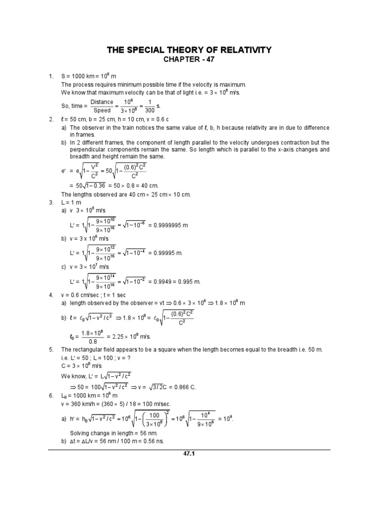 The Special Theory of Relativity: Chapter - 47 | PDF | Electronvolt ...