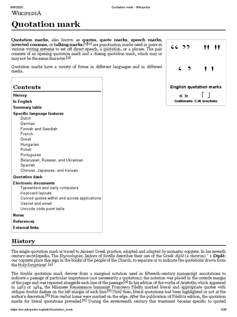 Quotation Mark Wikipedia Quotation Mark Punctuation