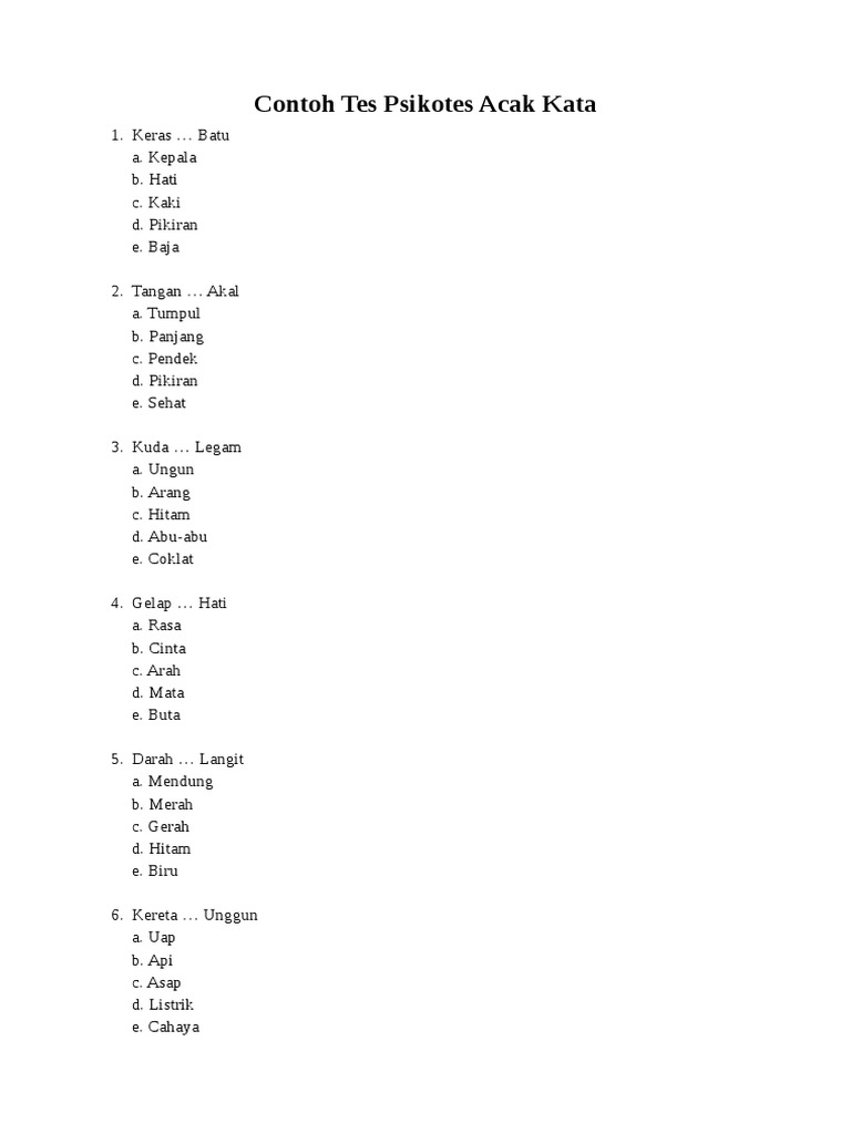 Contoh Tes Psikotes Acak Kata