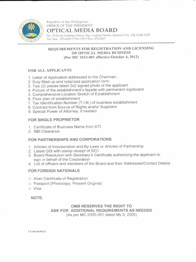 Optical Media Board List of Requirements PDF