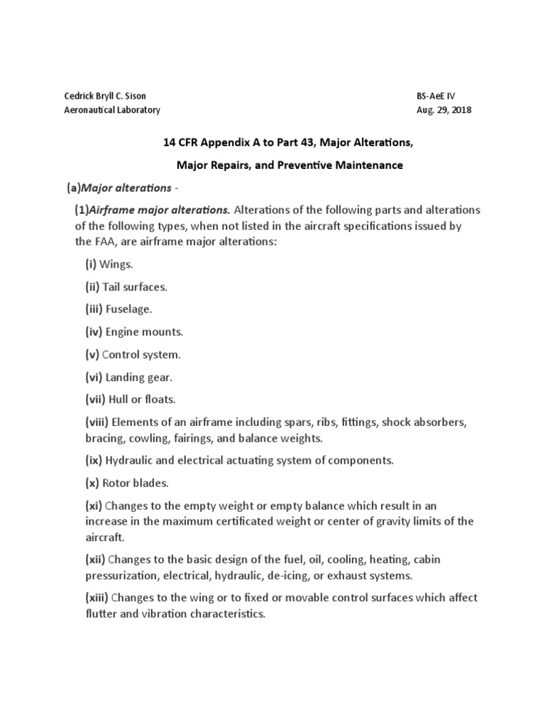 14 CFR Appendix A To 43 | PDF | Fuselage | Aircraft