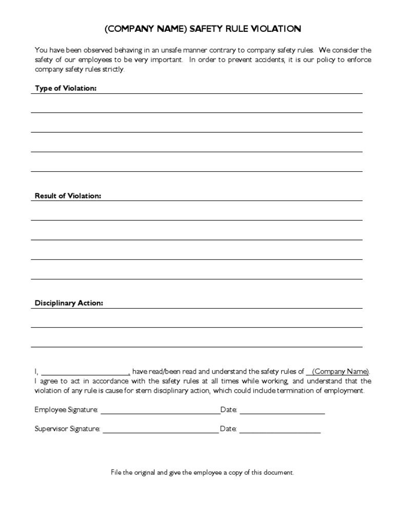 Safety Violation Form