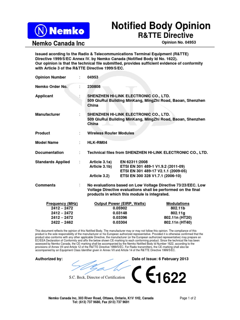 Notified Body Opinion: R&TTE Directive | PDF | Telecommunications ...