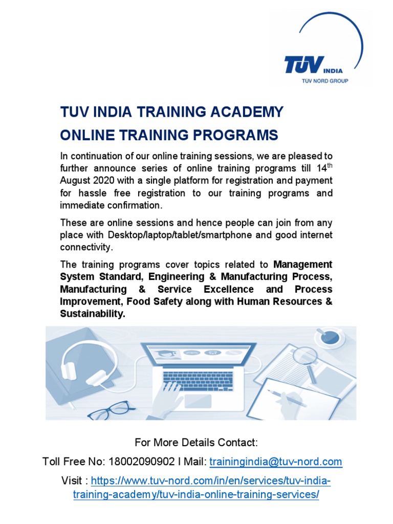TUV India Training Academy Online Training Schedule PDF PDF Food